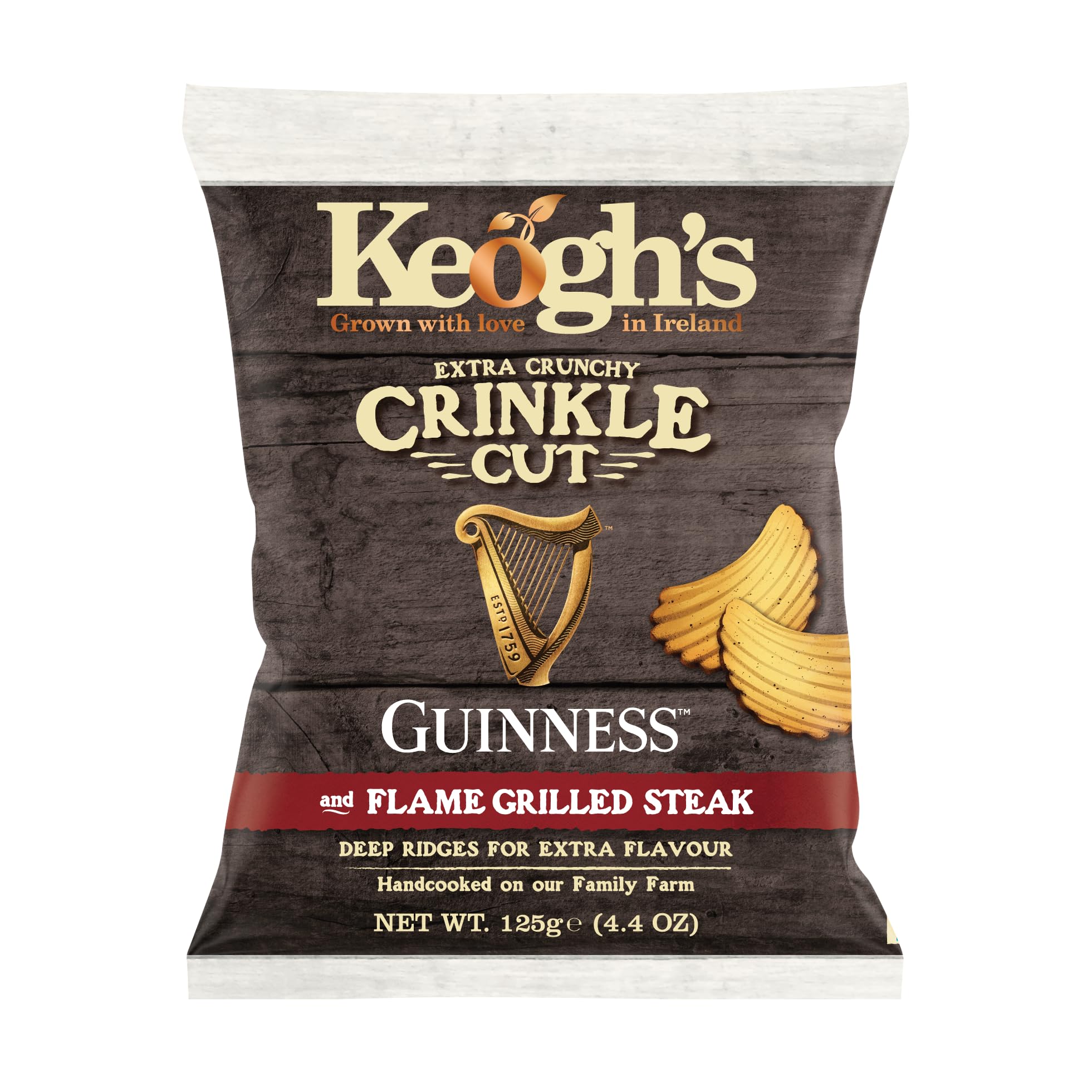 Keoghs Crinkle Cut Guinness Flamed Grilled Steak Crisps 125G
