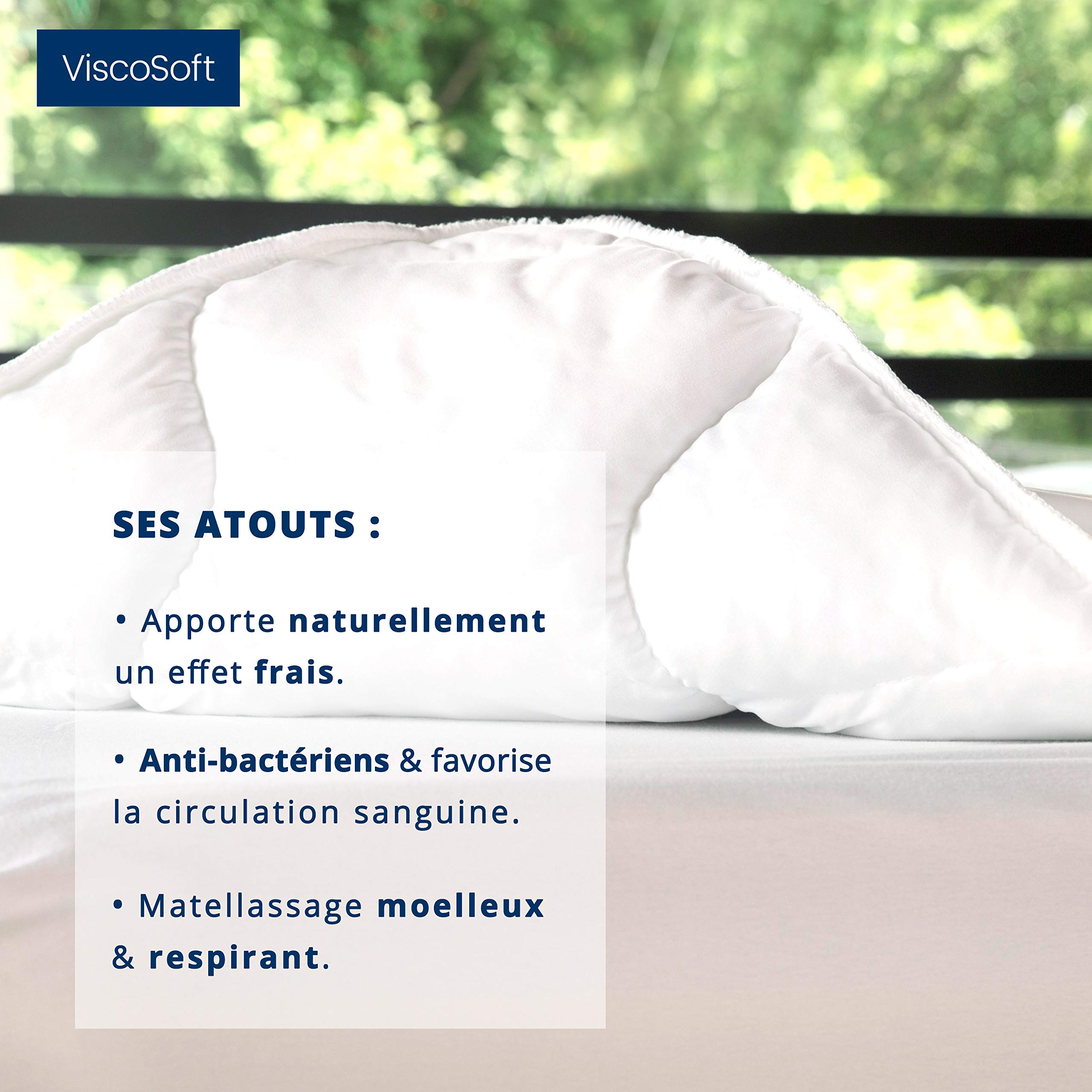 mello Surmatelas 135x190 Bien-Etre, Matelassage léger Haute qualité, Housse Tissu Respirant et rafraichissant à Base de Cuivre Effet Bien-être, Soutien Moelleux pour Toutes Positions de Couchage