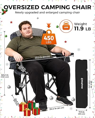 Miniatura 4 de KingCamp Silla plegable de campamento de gran tamaño, resistente 450 libras con soporte lumbar, asiento acolchado con soporte para tazas y bolsa