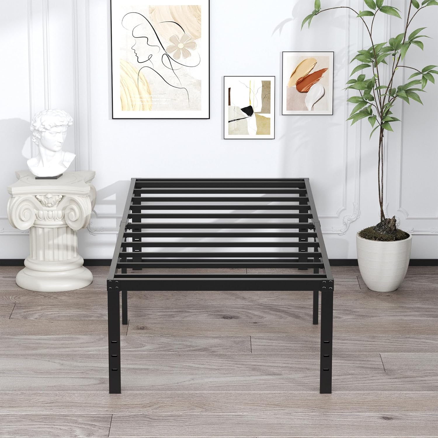 EMODA 20 Inch Twin Bed Frame No Box Spring Needed, Heavy Duty Tall Metal Twin Platform Bed Frames with Large Storage Space, Noise Free, Easy Assembly, Black - Image 8