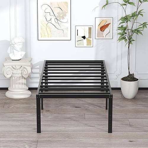 Miniatura 108 de EMODA Marco de cama Queen no necesita somier, plataforma de metal resistente de 6 pulgadas, marco de cama tamaño Queen con listones de acero, fácil