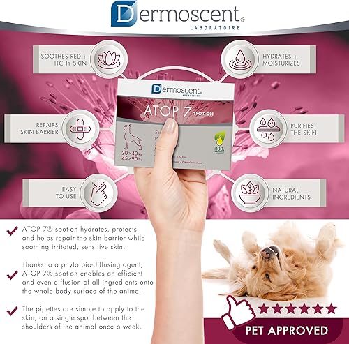 Miniatura 4 de Dermoscent ATOP 7 spot-on - Perros medianos de 22 a 45 libras - Cuidado calmante para pieles sensibles, secas y con picazón o piel propensa a