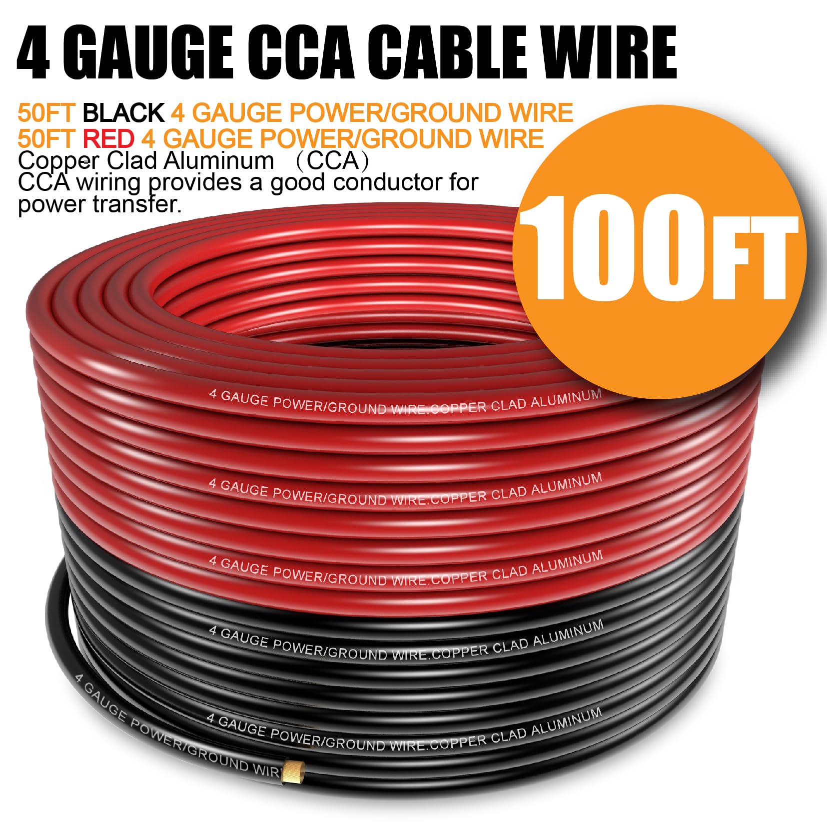 Kit Câble Audio 4GA 15,2m Taukealugs - CCA Rouge/Noir + Cosse + Fusible 100A - Haut-parleur Voiture
