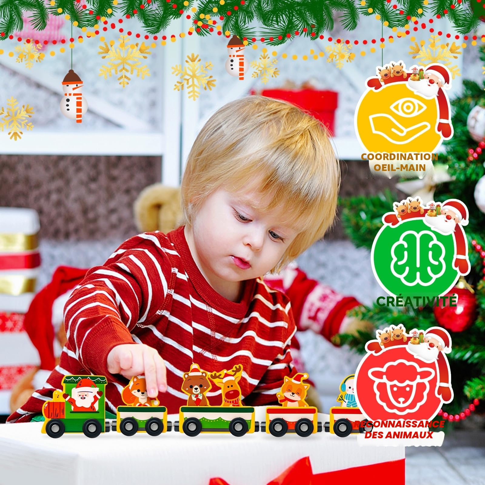 Calendrier de l'Avent 2025 Enfant, Commodum Train Jouet en Bois Enfant, Calendrier de lavent Jouet, Train en Bois, Jeux Montessori, Cadeaux de Noël