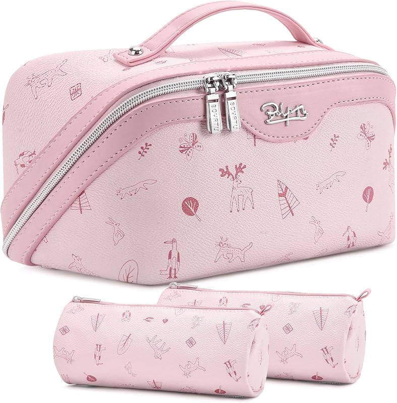 Necessaire de maquiagem BOYATU com 3 peças, pouches removíveis, L-5-Pink