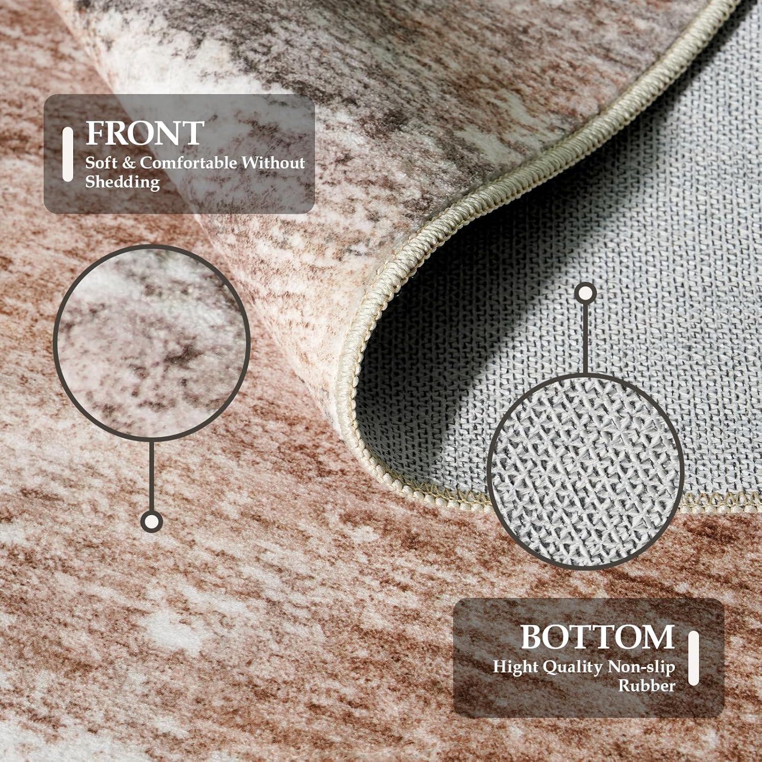 3x7 Washable Kitchen Runner Rug: Modern Abstract Runners for Hallway Soft Non Slip Rugs with Rubber Backing Low Pile Thin Floor Carpet for Entryway Bedroom Bathroom Bedside Indoor(Brown/Brick,3x7)