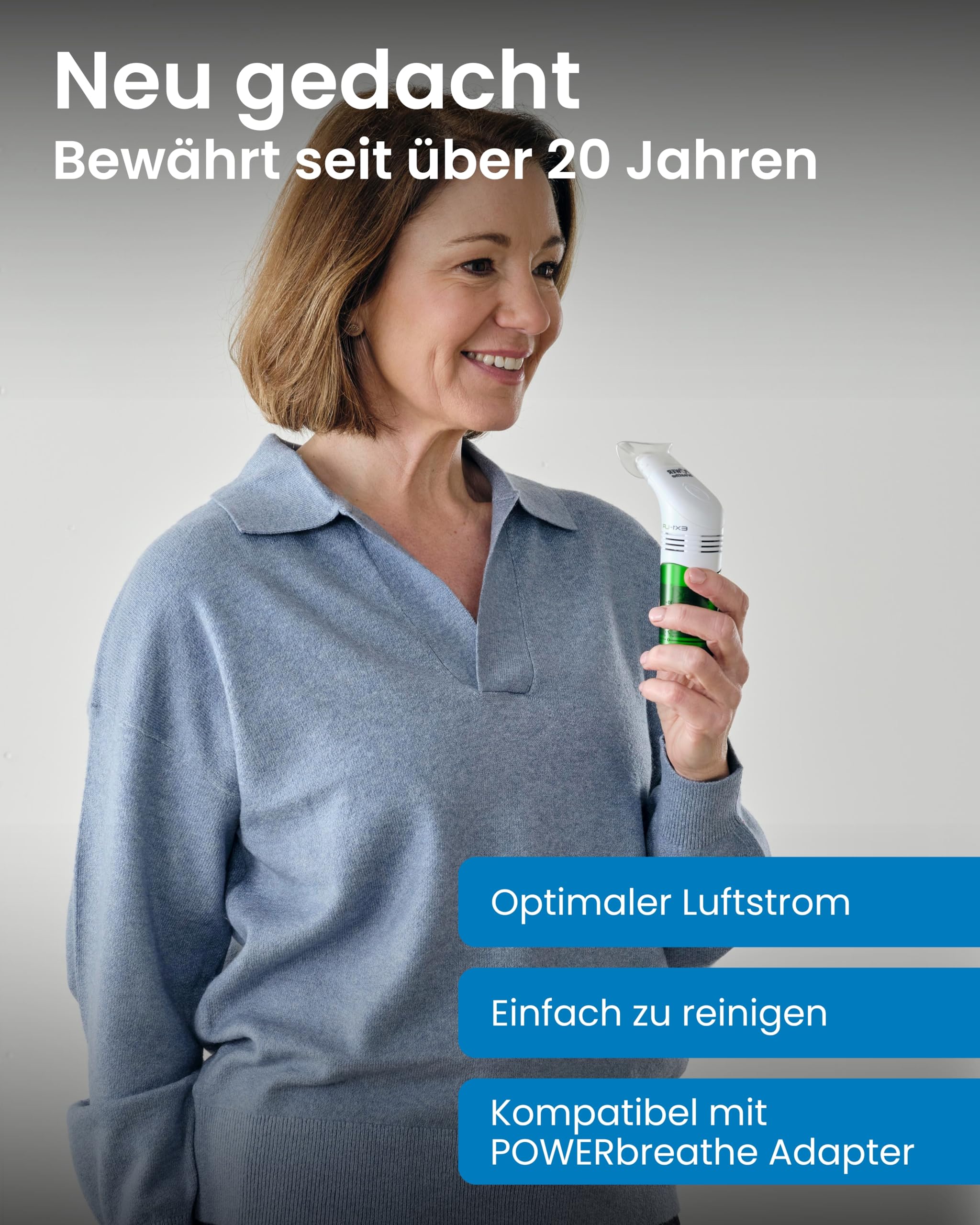 POWERBREATHE EX1 I Leichter Widerstand I Atemtrainer zur Stärkung der Atemmuskulatur I Exspirationsmuskeltrainer mit 11 Stufen I Atemtrainingsgerät für Atemübungen