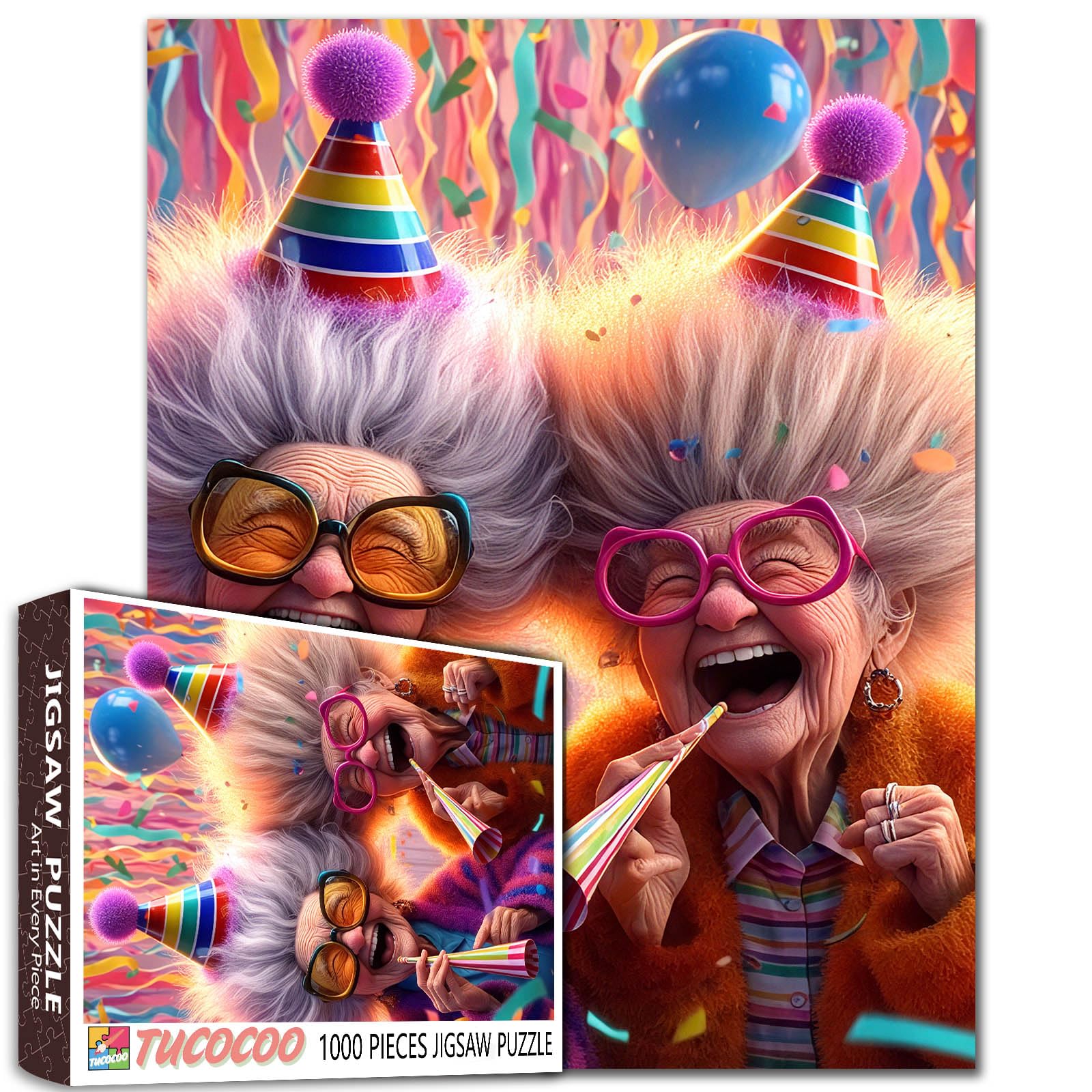1000 Pieces Jigsaw Puzzle, Celebration Theme Party Scene, Colourful Artwork for Adults Older Women DIY Puzzles for Challenging Family Activity Games Elderly Lady Art Home Wall Decor Craft Gifts โ image 1