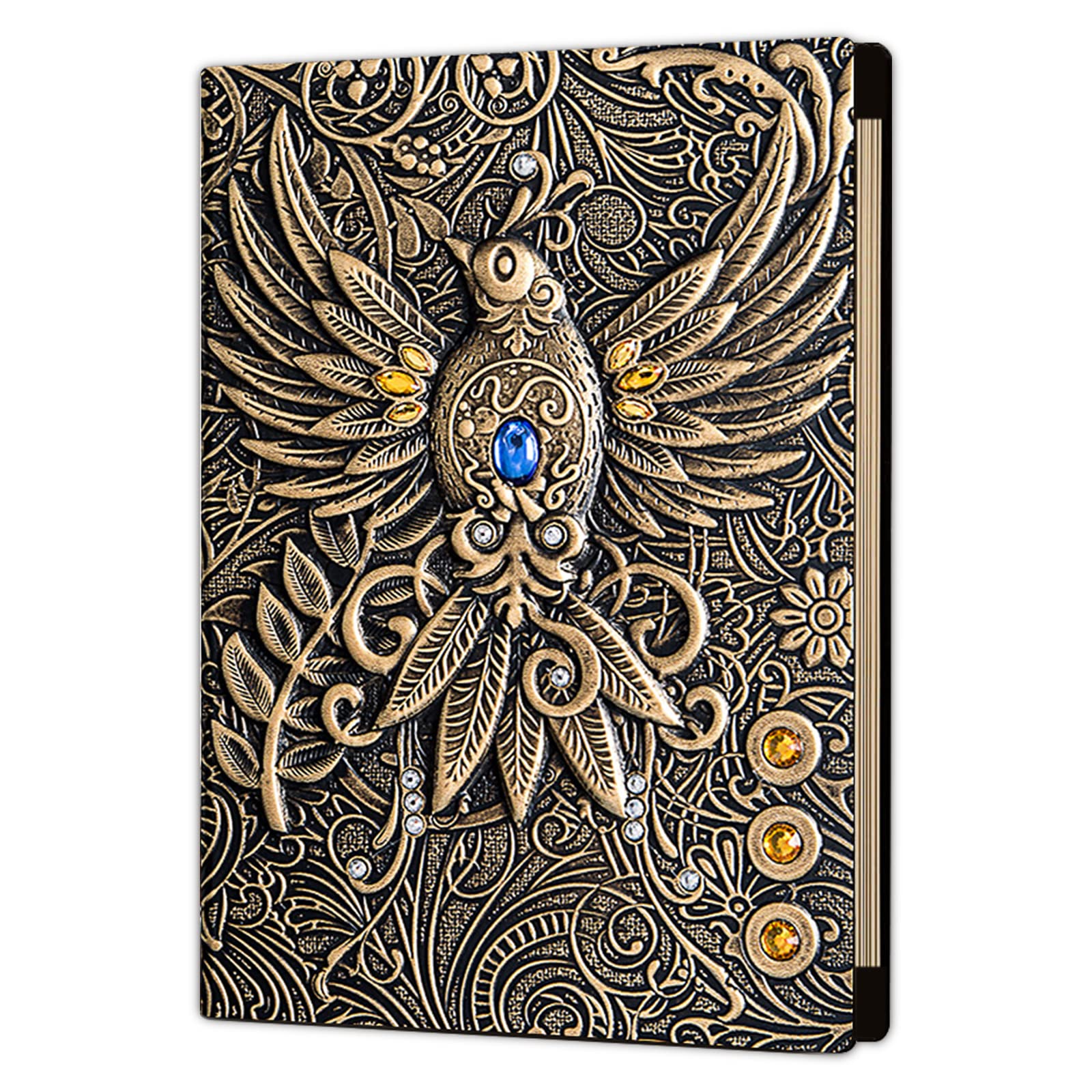 Ancient Deer Journal en relief 3D DND, classeur rechargeable à 6 anneaux et marque-page, carnet de croquis pour journal de campagne D&D, ensemble de dés Donjons et Dragons (Phénix bronze)