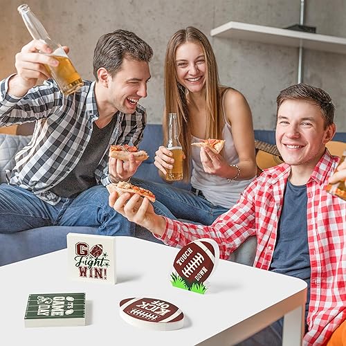 Miniatura 5 de WATINC 4 piezas de decoración de bandeja escalonada de fútbol de otoño, letrero de madera para centro de mesa de Rugby It's Game Day, suministros de