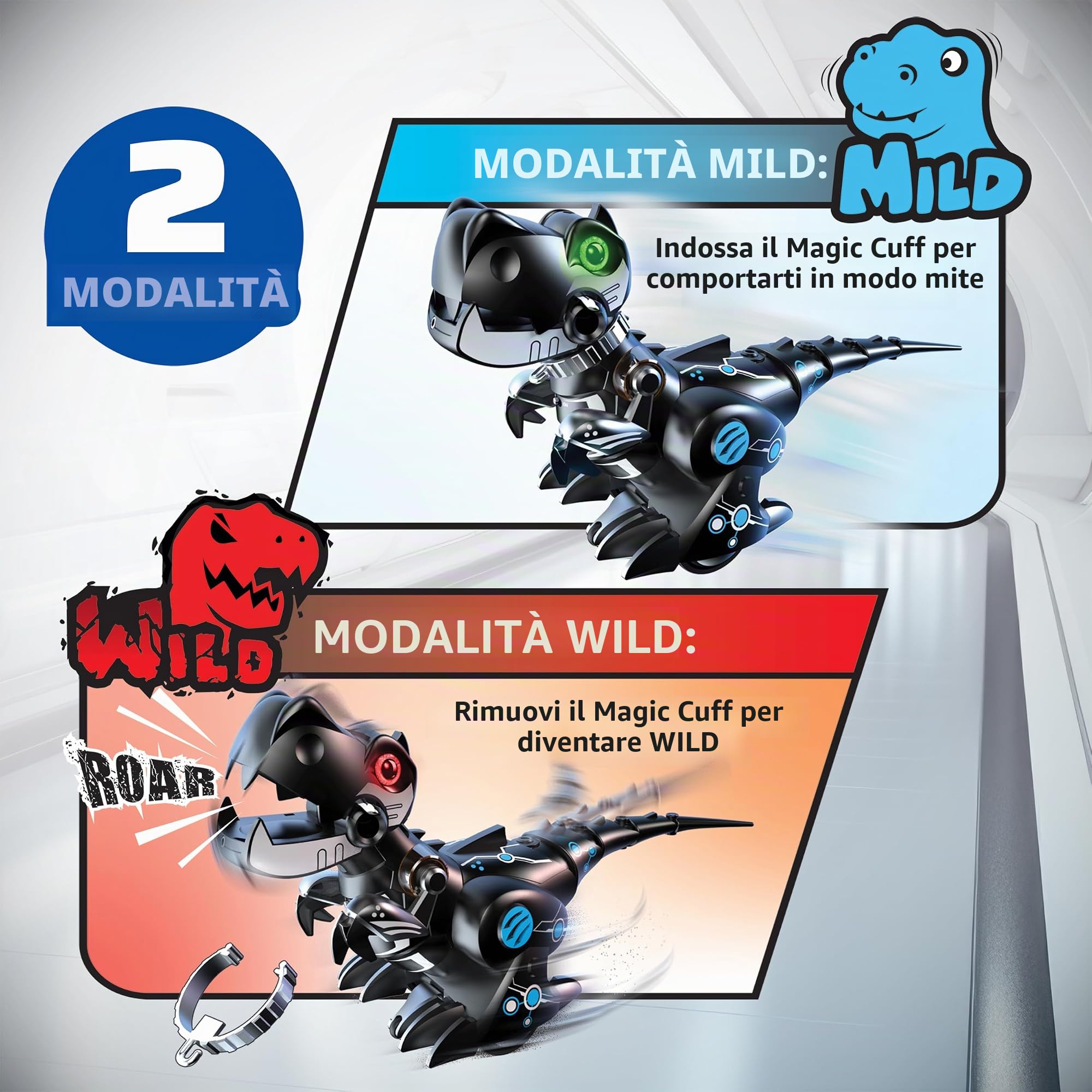 Silverlit YCOO Train My Dino II - Dinosauro interattivo con controllo gestuale e telecomando, divertente giocattolo robot per bambini con 2 modalità di gioco (selvaggio e delicato), sensore