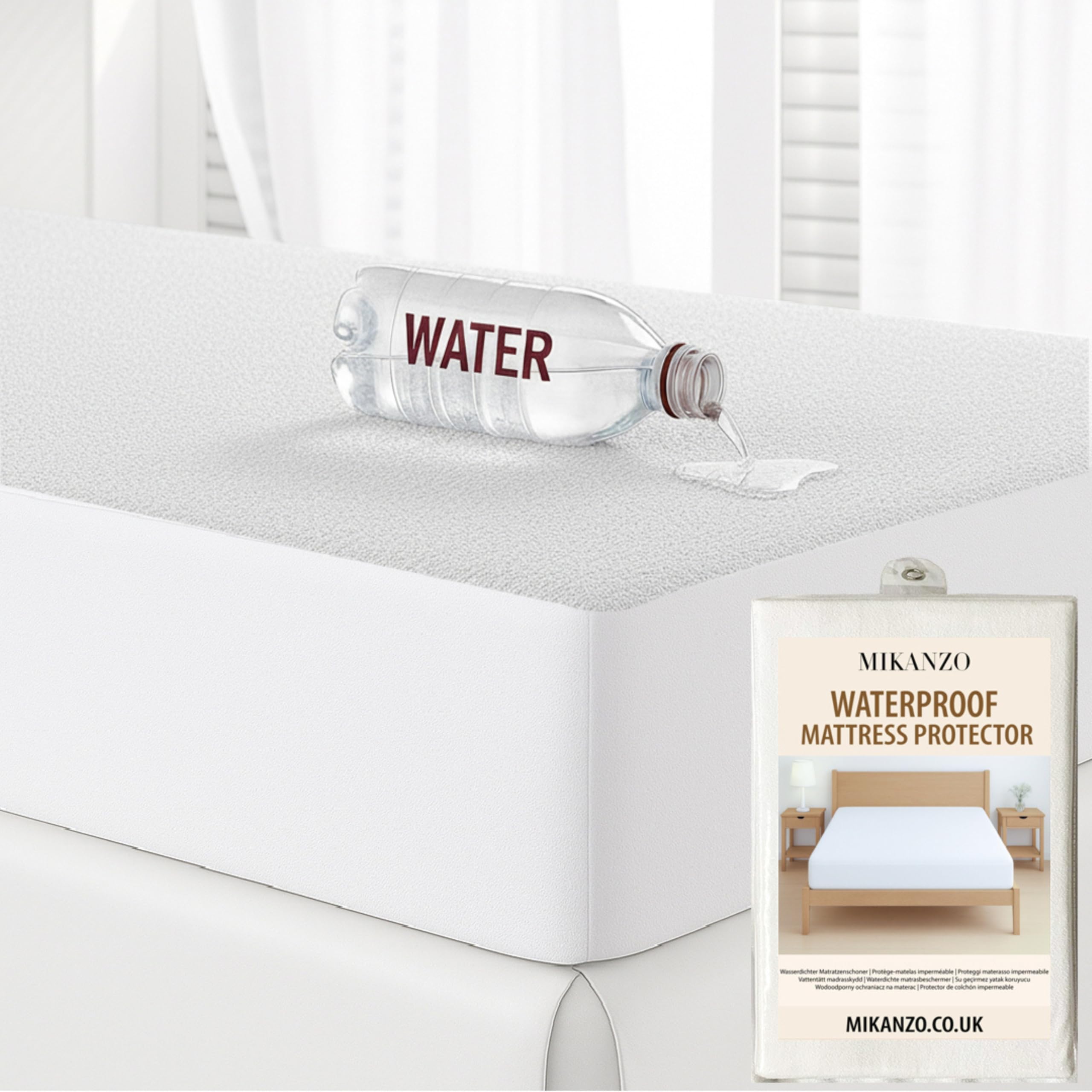 Mikanzo Waterproof Mattress Protector, Ultra-Soft Blend, Breathable and Noiseless with Deep Pockets (Double- (137 x 190 + 30 cm))