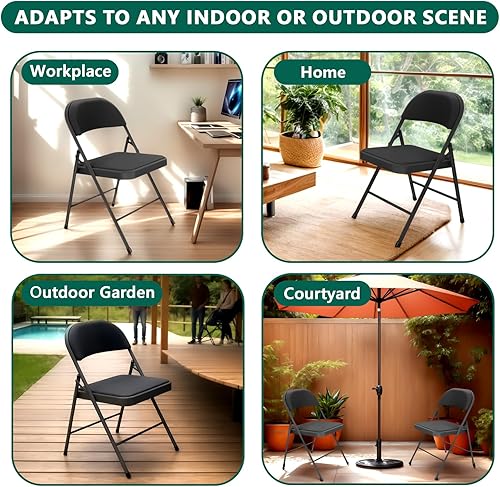 Miniatura 6 de 4 Pack Folding Chairs with PU Leather Padded Seat & Back,Lightweight Padded Camping Chairs, Compact Fold Patio Chairs for Outdoor, Travel, Concert,