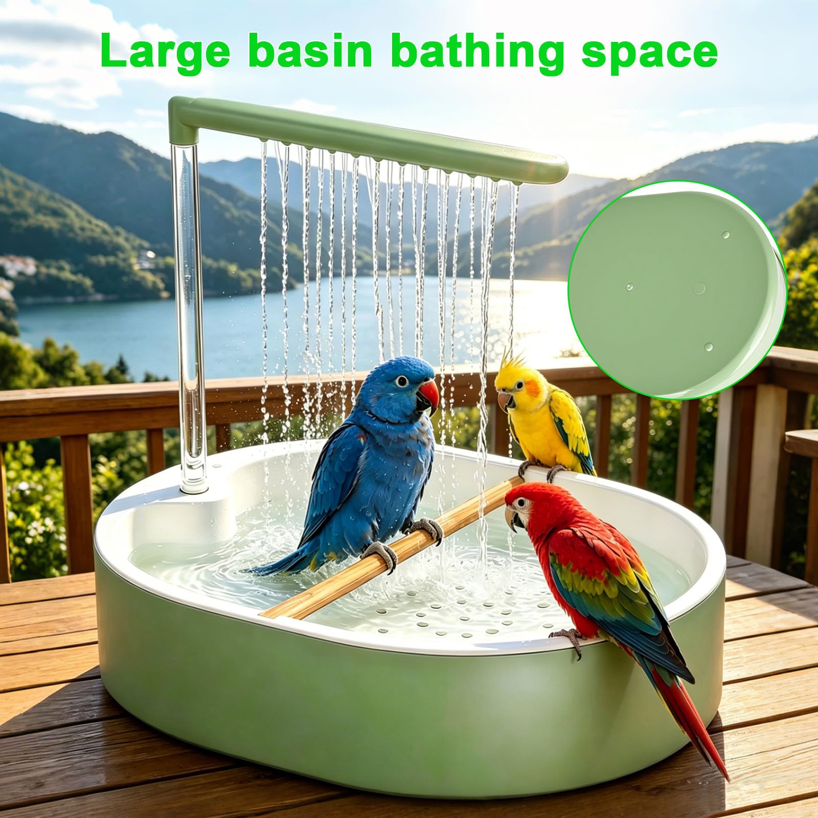 Ducha para pájaros, periquitos, ducha con bomba USB, ciclo de agua, para periquitos, periquitos, cacatúas, verde
