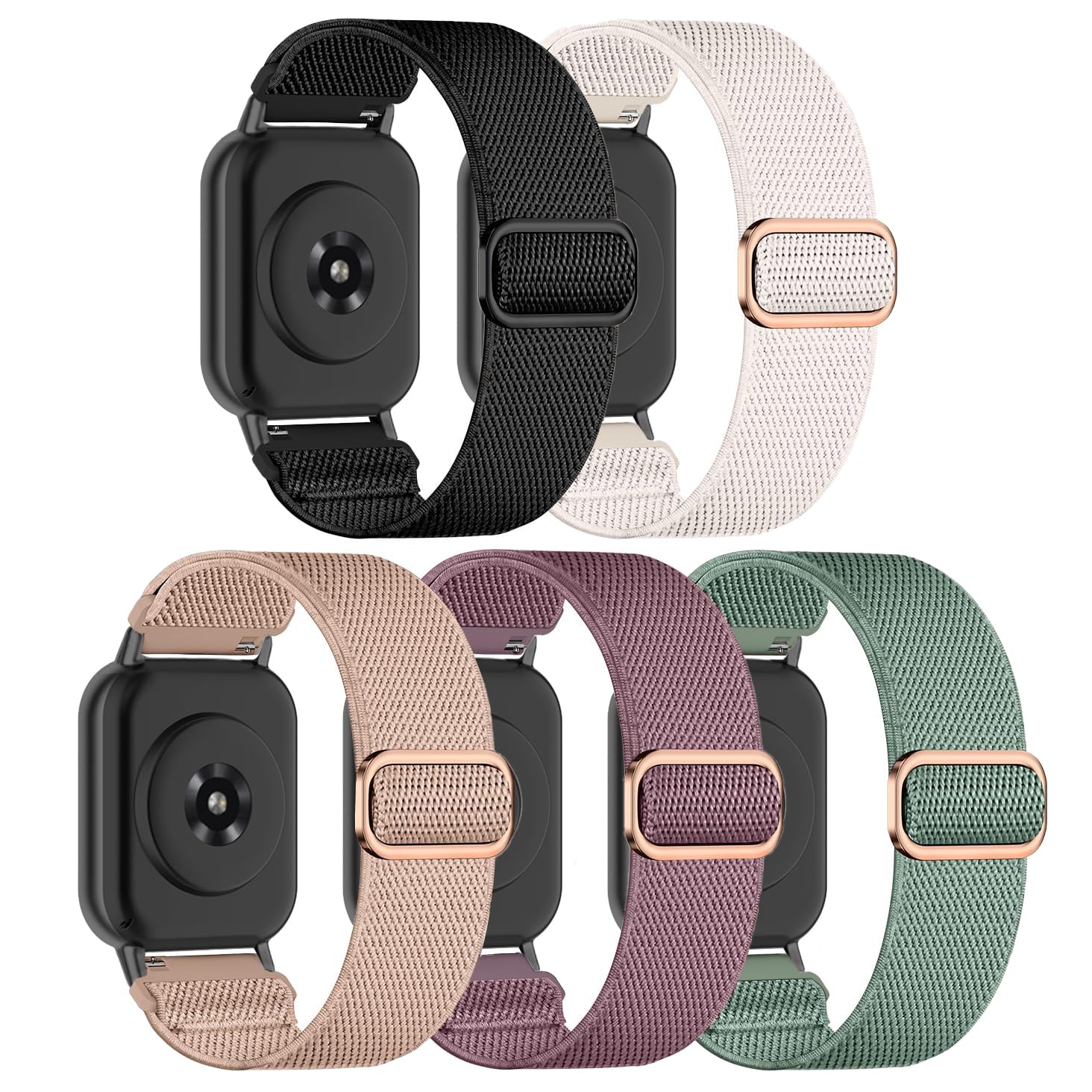 Pack of 5 Nylon Wristbands Compatible with Amazfit GTS 4 Mini, 20mm Loop Replacement Strap for Amazfit GTS 4, GTS 4 Mini, GTS 2, GTS 2 Mini, GTS 3, for Amazfit Bip, Bip U, Bip U Pro, GTR