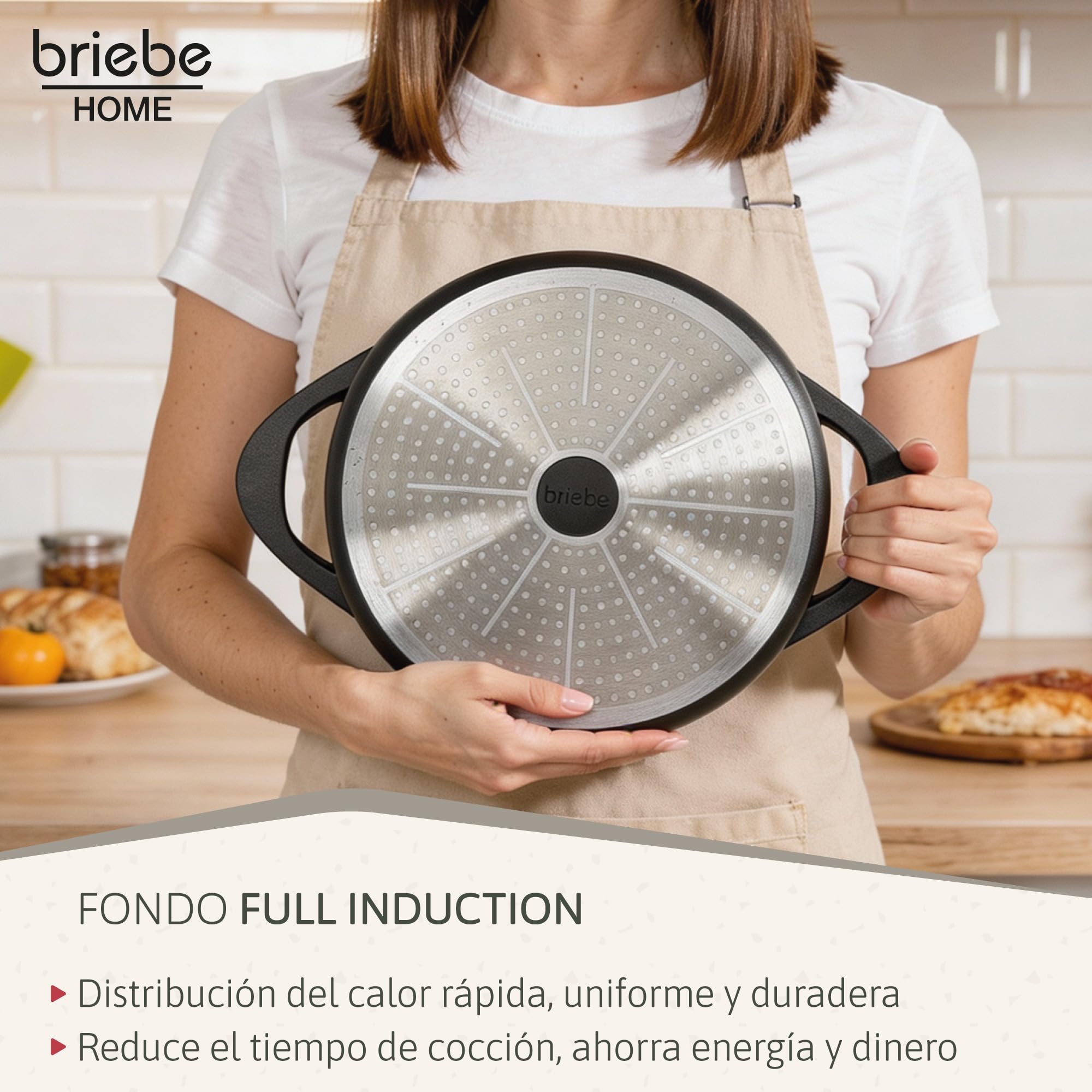 briebe Batería Cocina Inducción 8 Piezas, Juego 4 Ollas Aluminio Fundido, Antiadherente ILAG GRANITEC sin PFOA, Set Cazuelas Tapas Cristal, Guantes Silicona, Vitrocerámica, Gas, Horno, MGK-17S