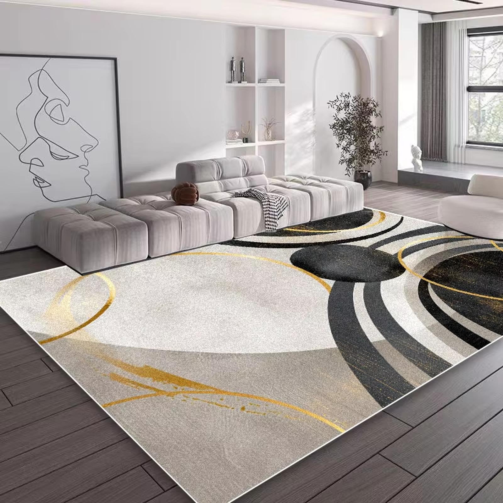 Alfombra geométrica moderna antideslizante para evitar resbalones junto al sofá y salón