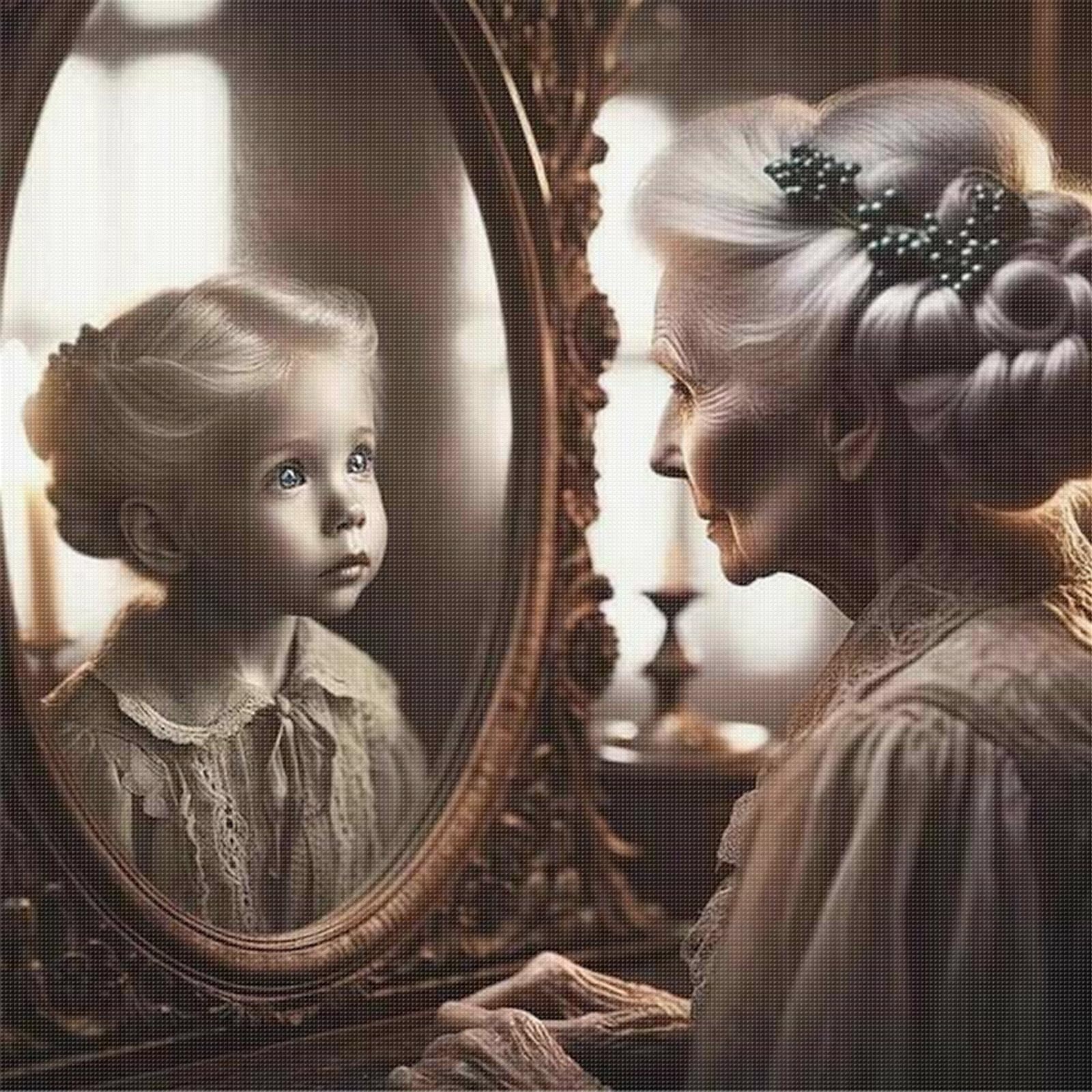 Girl in the Mirror Full 11CT DIY Stamped Embroidery Needlepoint Kit 17