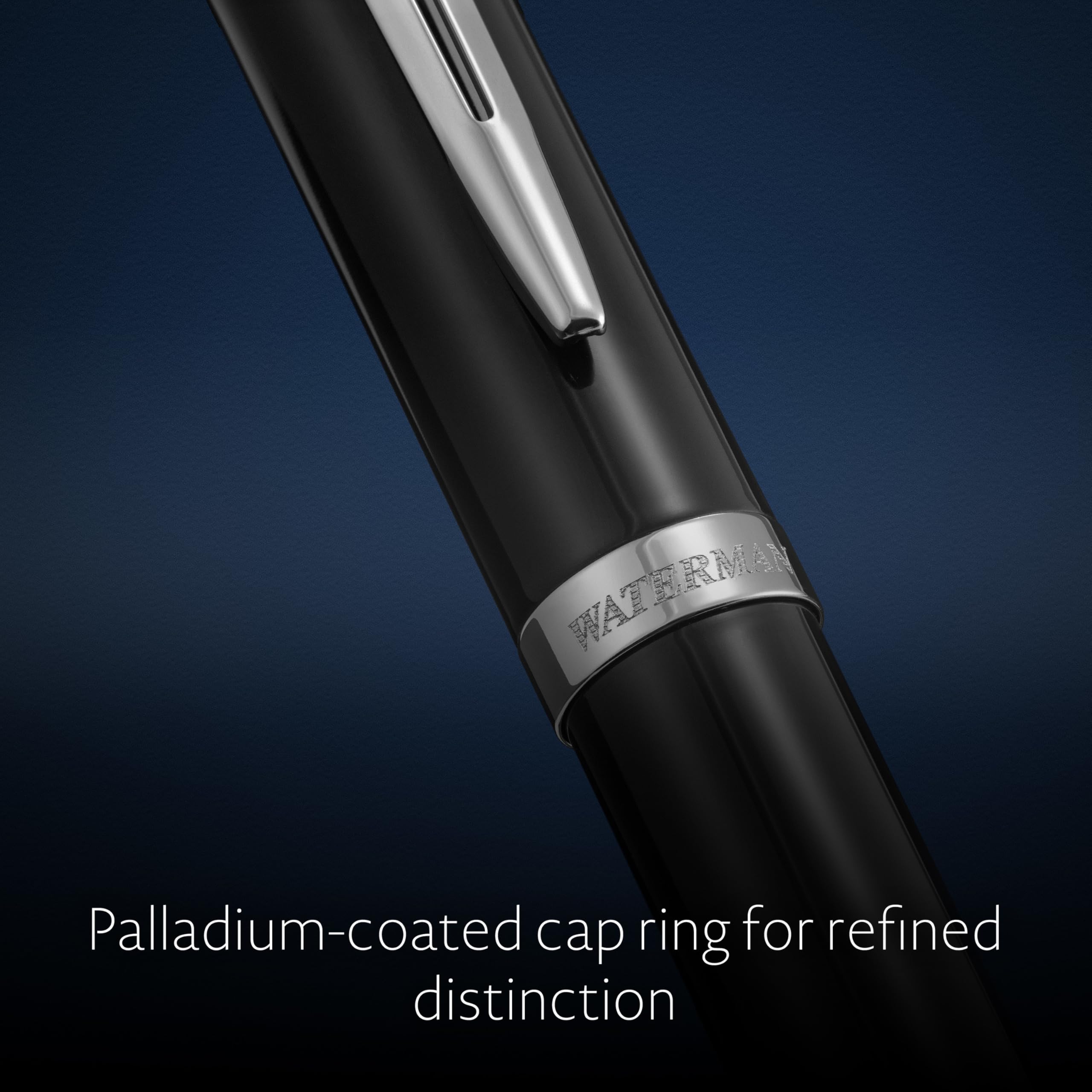 Waterman Impression Penna a sfera | Punta media con ricarica inchiostro blu | Lacca nera con finiture placcate in palladio | Confezione regalo