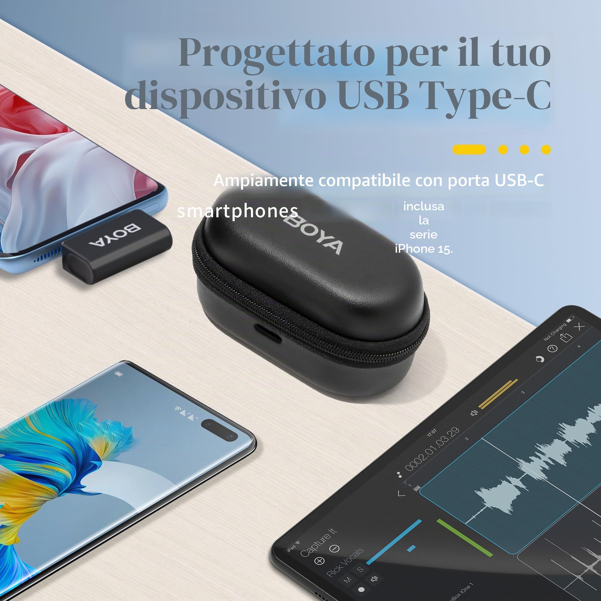 BOYA OMIC-U Microfono Lavalier Wireless USB-C per Telefono Mobile Android, iPhone 15, iPad - Mini Lapel per Vlog, Podcast - Plug and Play