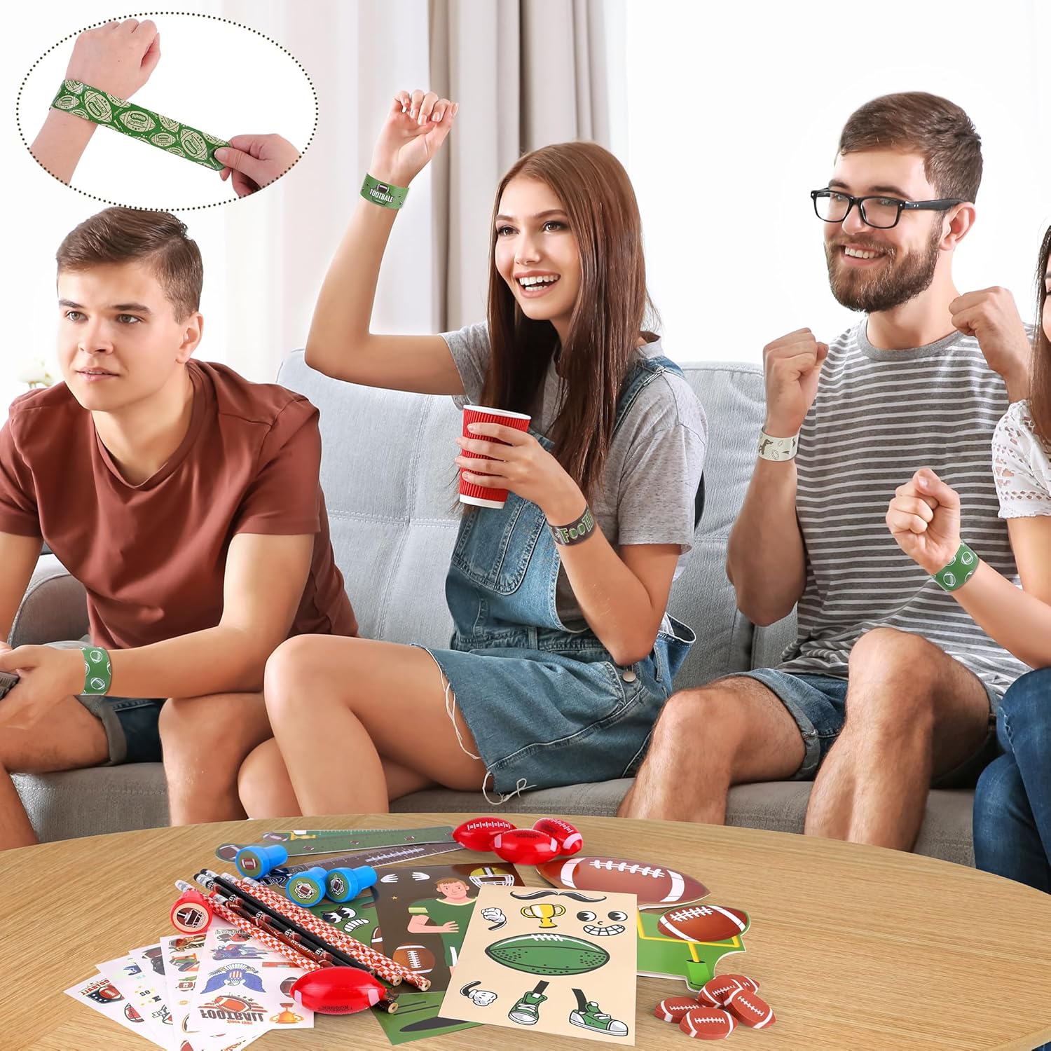 Aneco 340 Piece Football Party Favor Set Football Goodie Bag Stuffers Mini Card Pencil Sharpener Eraser Stamp Slap Bracelet Sticker School Stationery Bulk for Sport Party Team Game Prize Birthday Gift