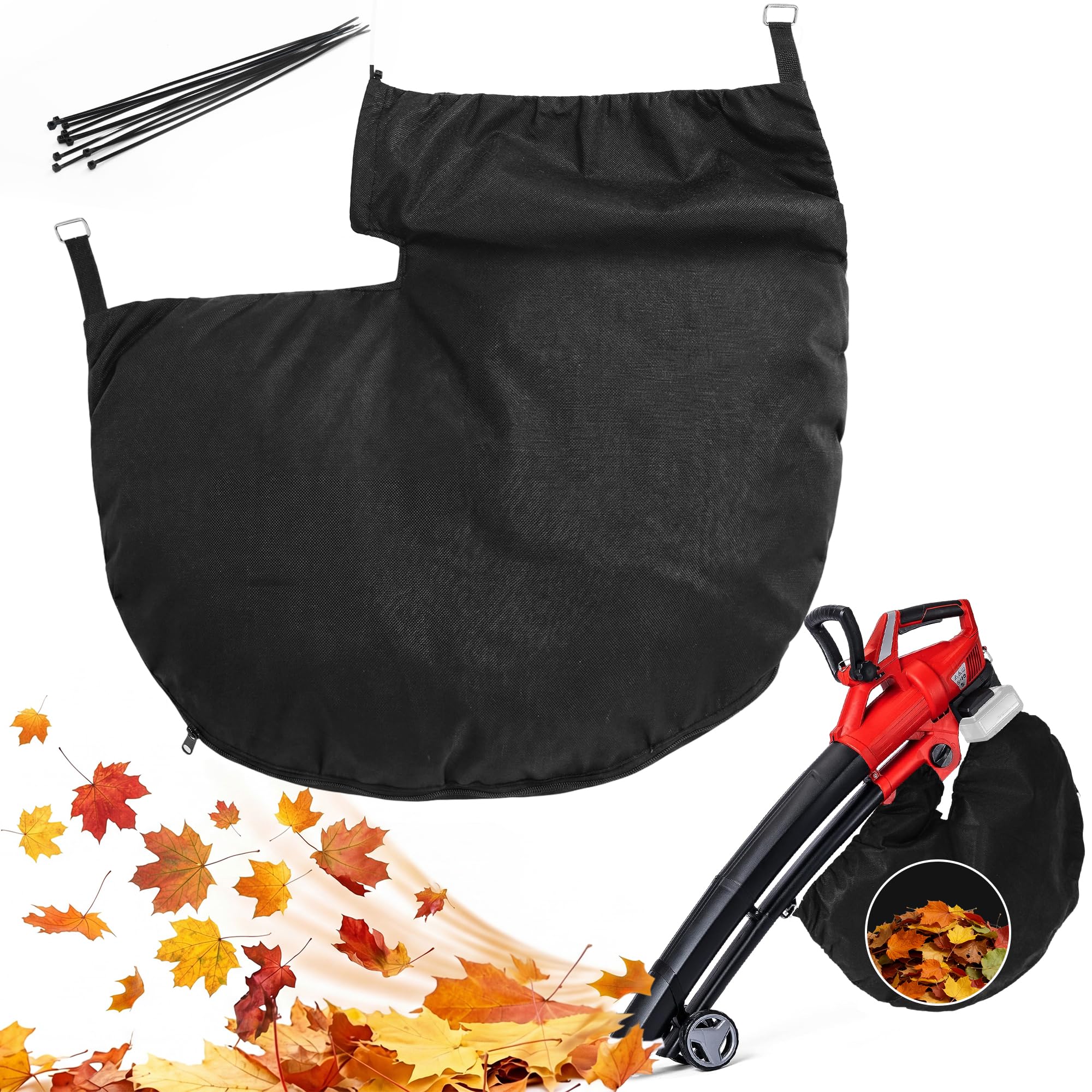 Enhon Fangsack Ersatzfangsack für Laubsauger, kompatibel mit Einhell GE-CL 36 Li E-Solo, Laubsaugerbeutel Laubsack mit eckigem Anschluss, Vliesstoff, Reißverschluss für Gartenabfälle, 10 Kabelbinder