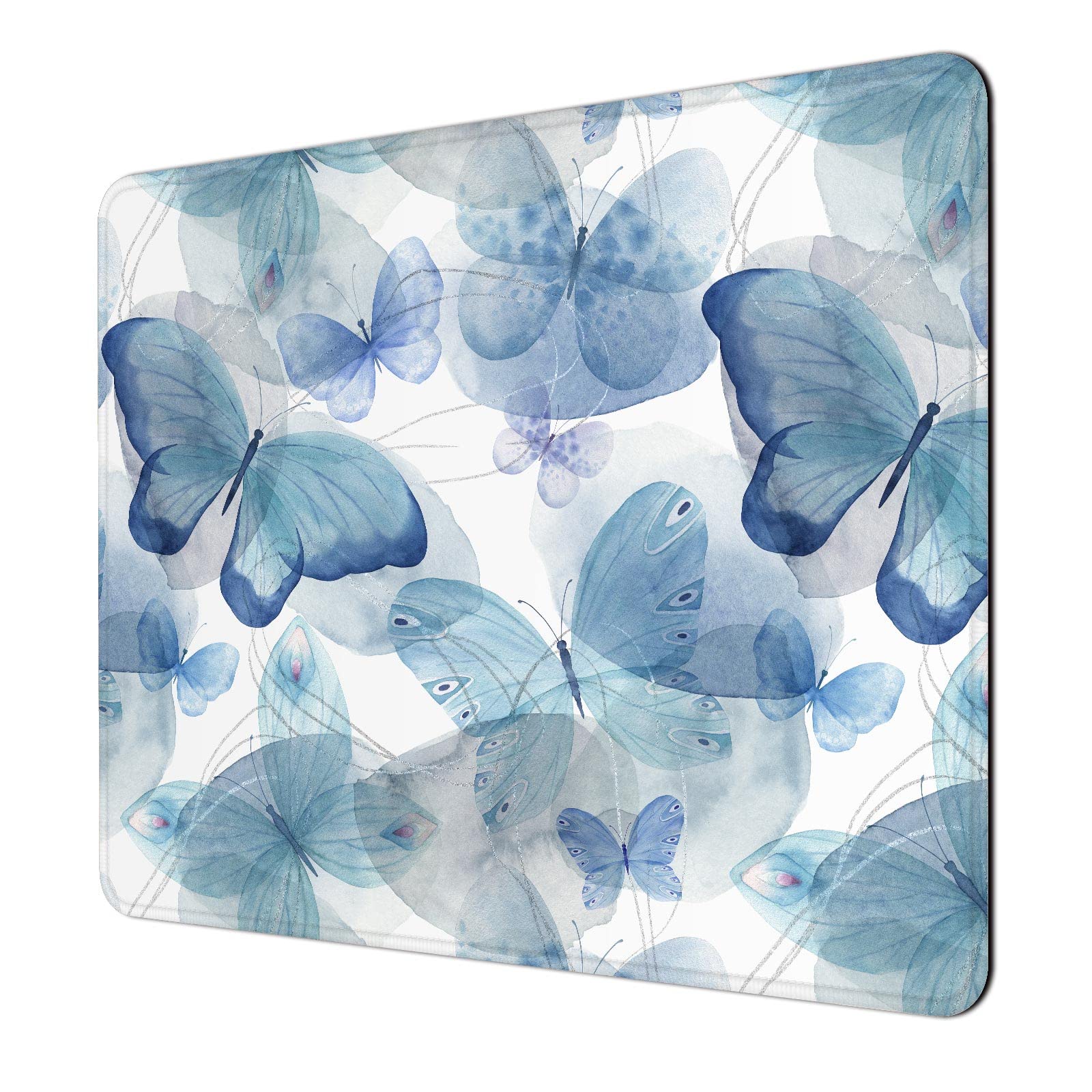 Mouse Pad, 30% Thicker Butterfly Theme Computer Pad, Anti-Slip Rubber Mouse Mat with Stitched Edges for Gaming, Office, Laptop, PC, Women, 8" x 10" Thick 5 mm, Watercolor Blue Butterfly