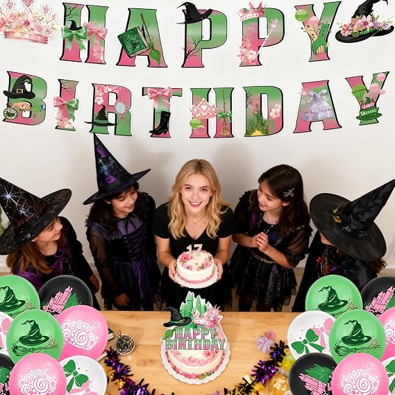 XdealCozyxc Pink and Green Party Decorations, Birthday Decorations for Wicked Witch Princess Cosplay Birthday Themed Movie Party