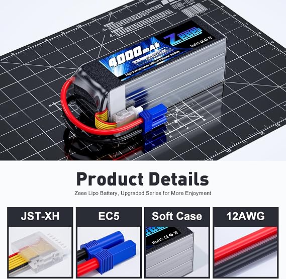 Zeee 6S Lipo Battery 4000mAh 22.2V 100C with EC5 Connector