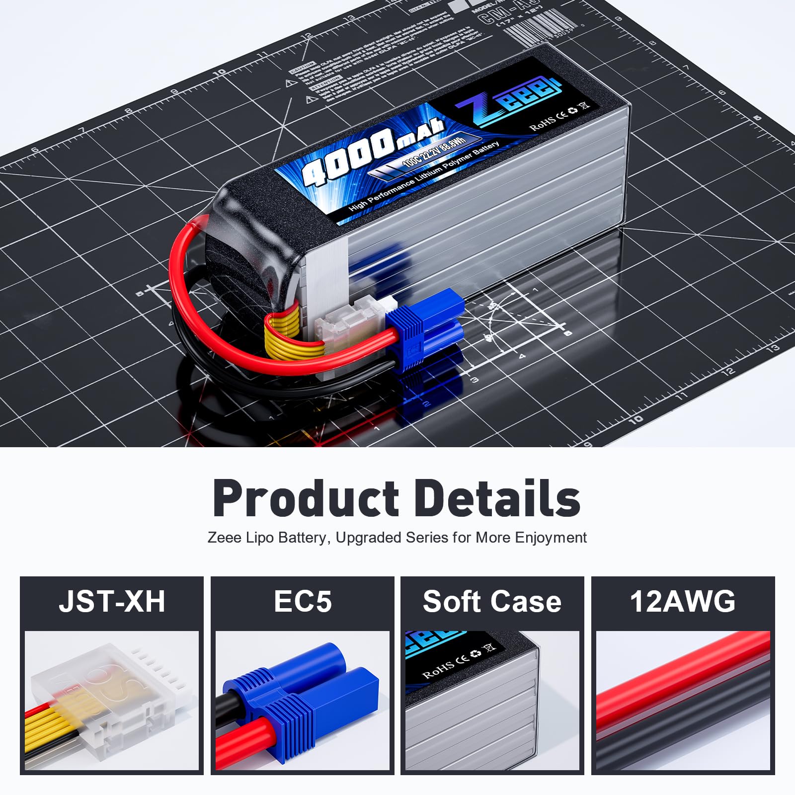 Zeee 6S Lipo Akku 4000mAh 22,2V 100C RC Batterie mit EC5 Stecker(2 STK) | RC Batterie für RC Car RC Truck RC Auto Boot Helicopter LKW Truggy RC Hobby