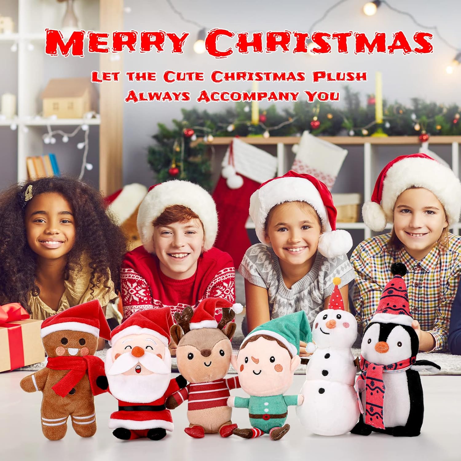 HyDren 6 Pcs Christmas Stuffed Animal Plush Set Mini Christmas Ornaments Snowman Elk Gingerbread Man Santa Elf Stuffed Animals for Xmas Party Gift Favors - Image 4