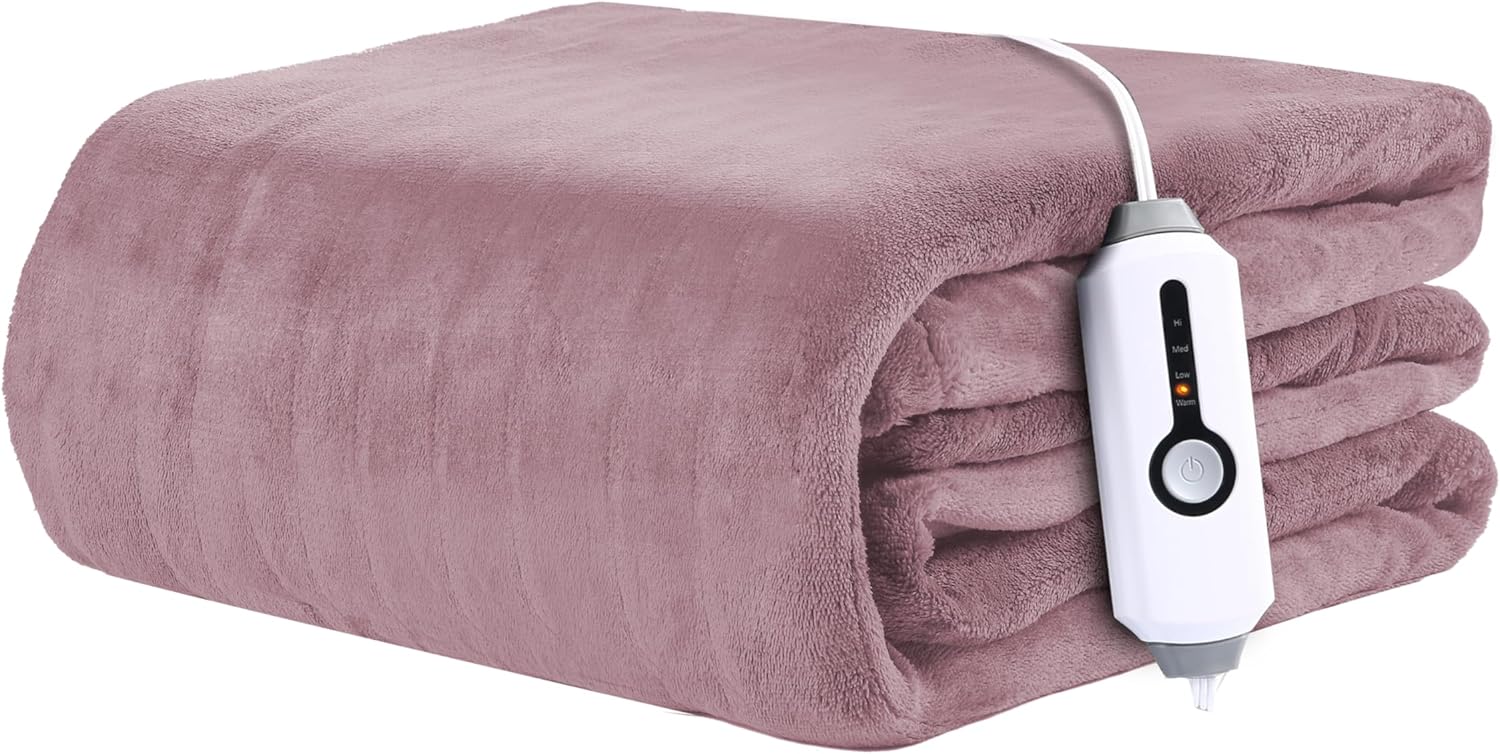 Electric Heated Blanket 50"x60" Throw Size Coral Fleece - 4 Heat Settings & 3H Auto Shut Off, Fast Heating, Machine Washable for Bed, Couch, Office - Dark Pink