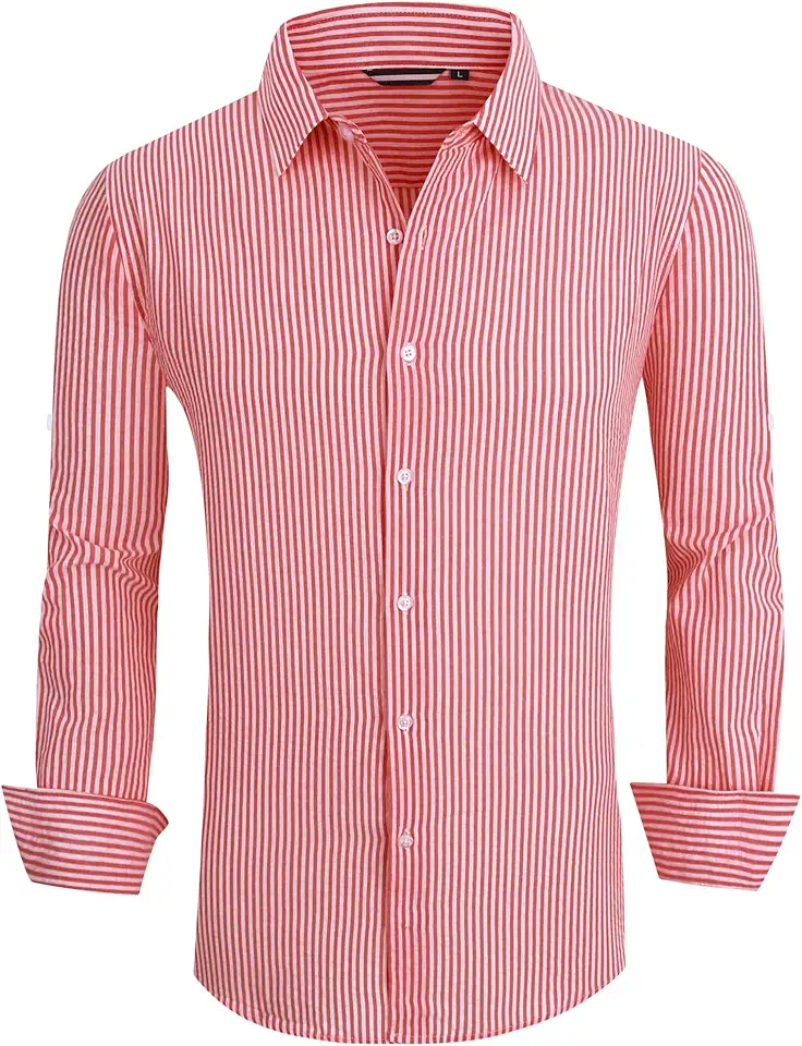 Alex Vando Mens Seersucker Dress Shirts Striped Business Casual Cotton Shirts for Men