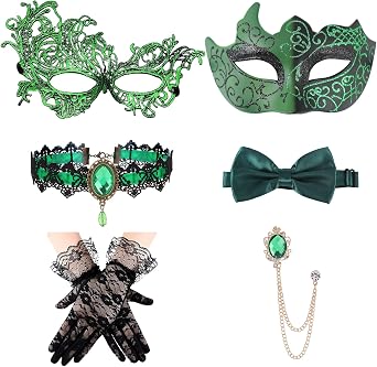Zinniday 6 Pcs Gothic Couple Masquerade Mask, Venetian Masquerade Mask for Women Men Carnival Halloween