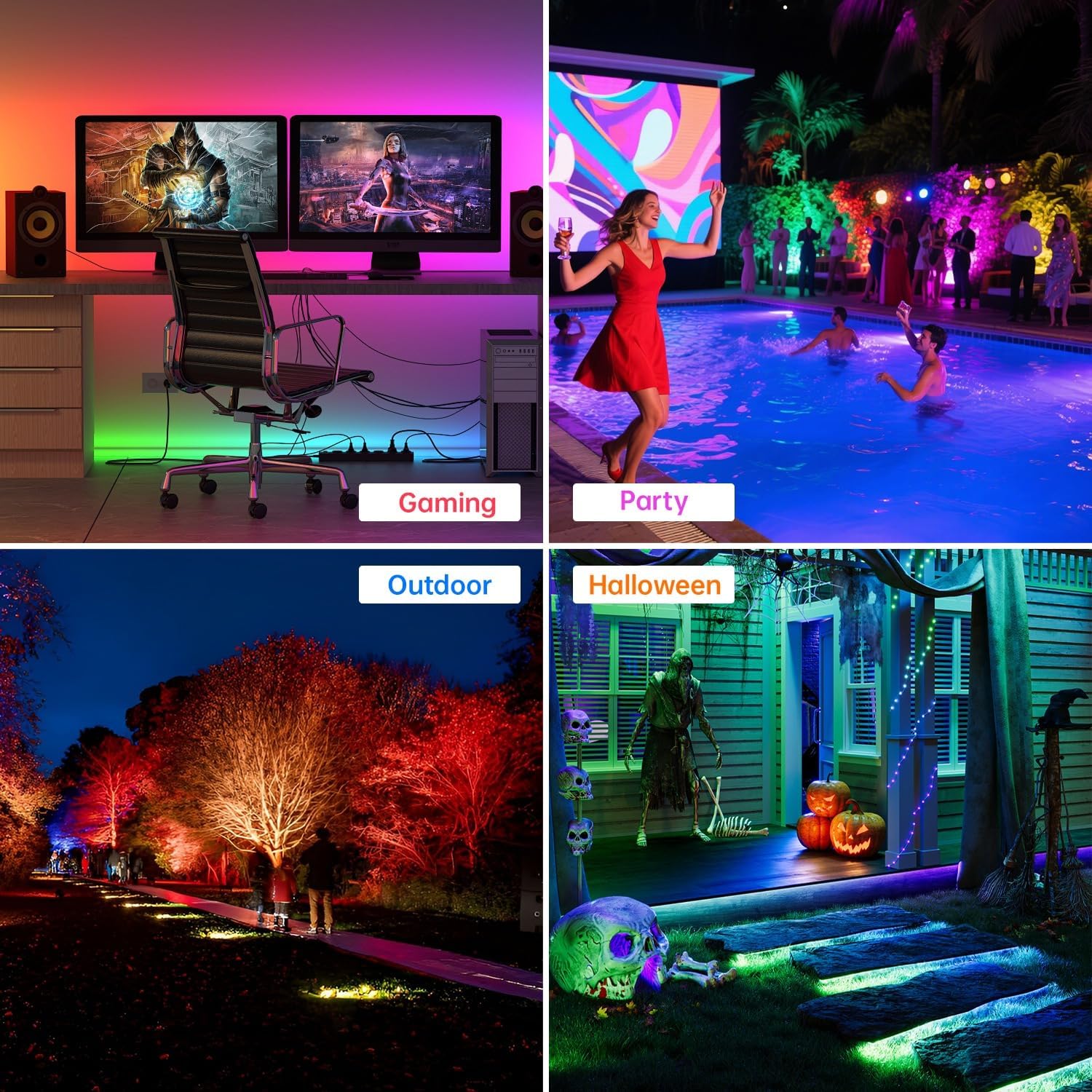 LED Flood Light Outdoor 50W RGB Color Changing, Smart Floodlights RGBW 2700K 5000LM Warm White & 16 Million Colors, 43 Modes Stage Lights, Grouping, Timing, IP66 Waterproof (2 Pack)