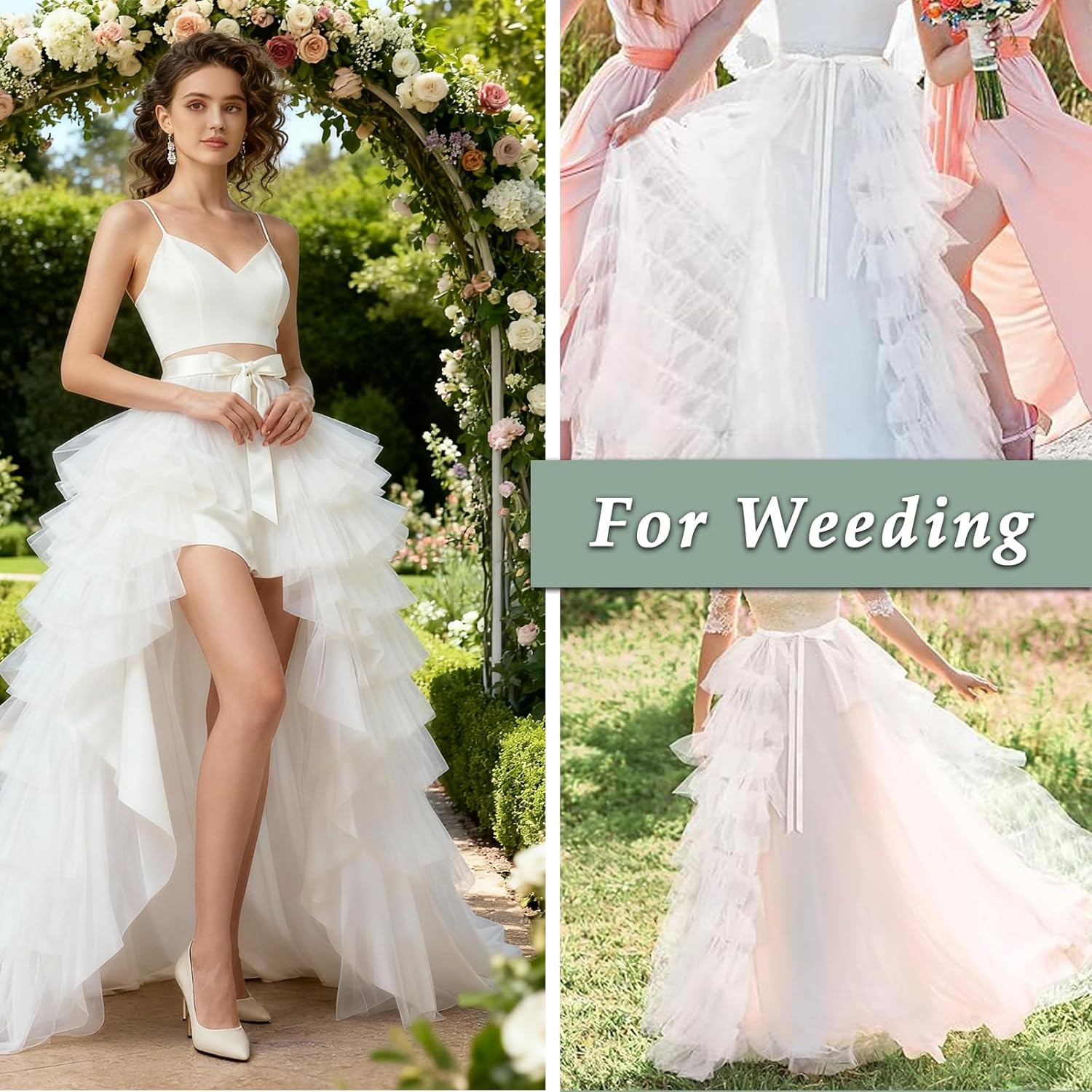 White Tulle Skirt Detachable Train Wedding Dress Long Tulle Skirt for Women Birthday Wedding for Bridal Party Cocktail Party Festival Maxi Mesh Overskirt Outfits - Image 2