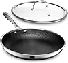 HexClad Hybrid Nonstick 30 cm Frying Pan with Tempered Glass Lid, Stay-Cool Handle, Dishwasher and Oven Safe, Compatible with All Cooktops