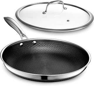 HexClad 12-Inch Hybrid Nonstick Frying Pan with Glass Lid - Oven Safe 900°F, Induction Ready, Dishwasher Safe