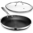 HexClad Hybrid Nonstick Frying Pan, 12-Inch, Stay-Cool Handle, Dishwasher and Oven Safe, Induction Ready, Compatible with All Cooktops