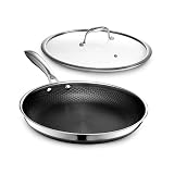 HexClad Hybrid Nonstick 30 cm Frying Pan with Tempered Glass Lid, Stay-Cool Handle, Dishwasher and Oven Safe, Compatible with All Cooktops Pan + Lid 30 cm
