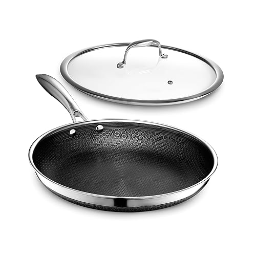 HexClad Hybrid Nonstick 12-Inch Frying Pan with Tempered Glass Lid,