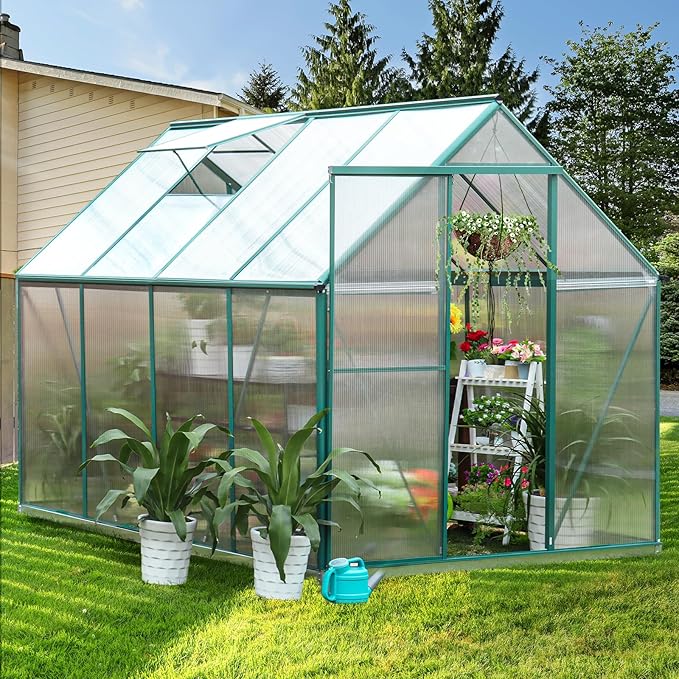 SELLERWE Greenhouse, 6.2x8.2 FT Hybrid Polycarbonate