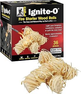 Ignite-O Fire Starter Natural Wood Rolls - 36 Pieces - Made in Germany - Sustainably Grown Wood - Non-Toxic Firestarter for Fireplaces, Woodstoves, Campfires & Grills - Quick & Easy