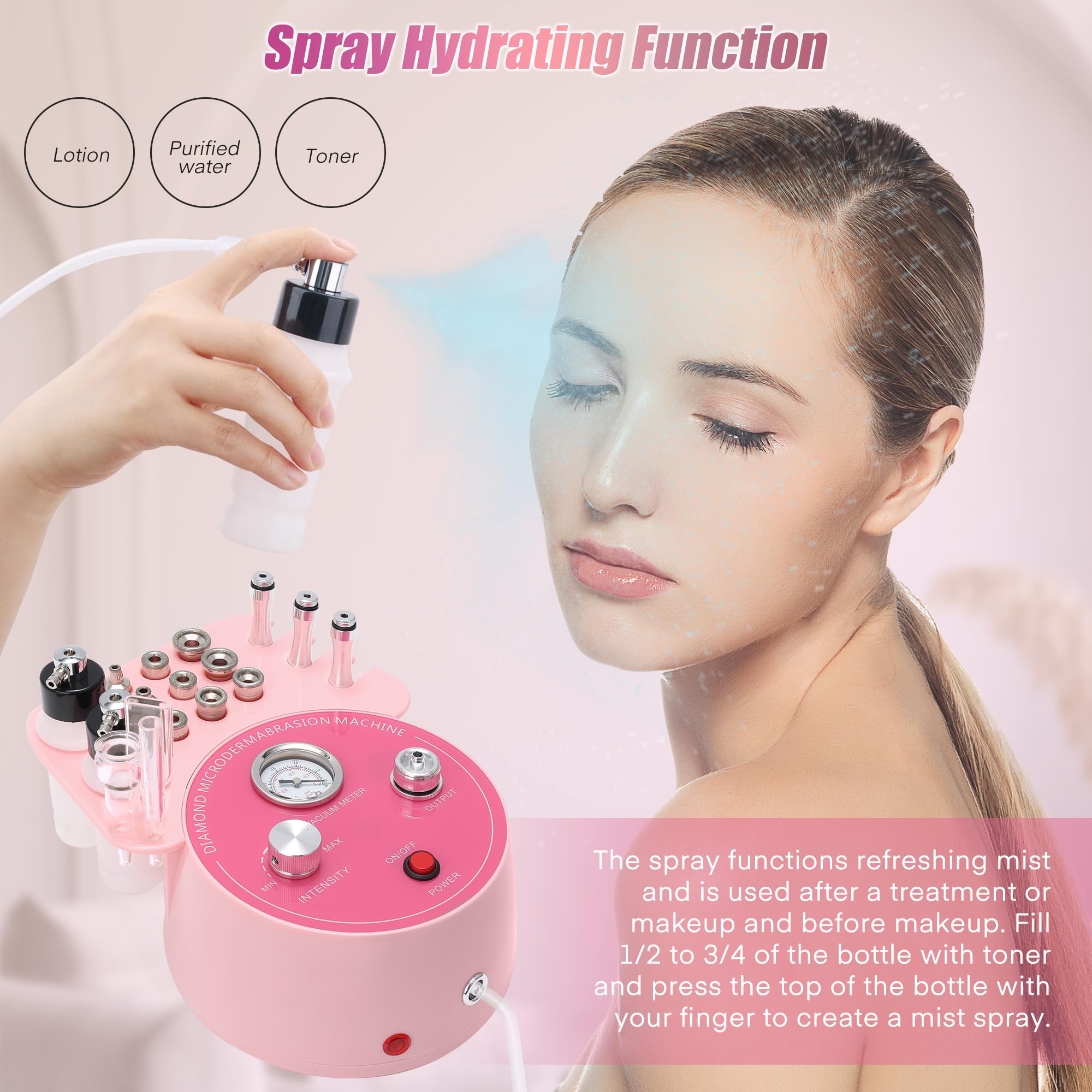 Máquina de Dermabrasión de Diamante 3 en 1, Lmaqfum Microdermabrasión Facial Profesional para Casa, con Aspiración y Función de Rociado para Peeling Facial y Limpieza Profunda