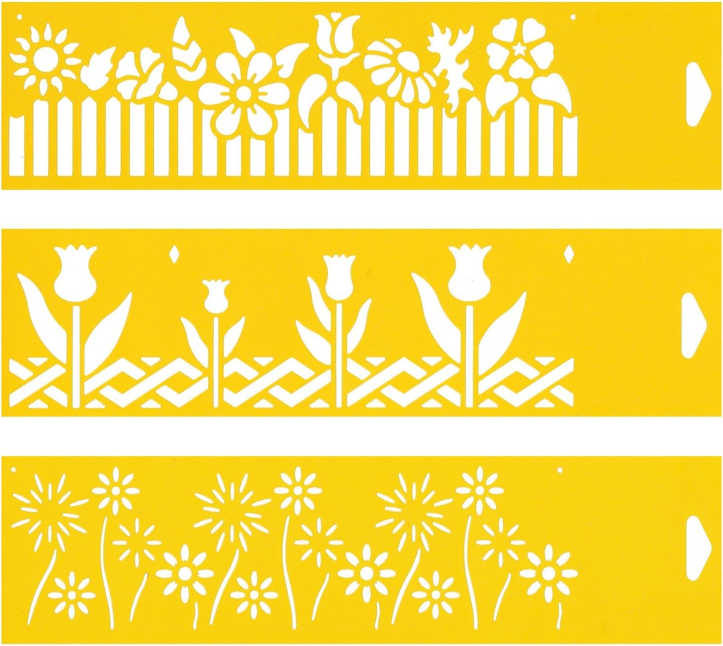 Set of 3 - 30cm x 8cm Reusable Flexible Plastic Stencils for Cake Design Decorating Wall Home Furniture Fabric Canvas Decorations Airbrush Drawing Drafting Template - Floral Flowers Hedge Tulips Spring
