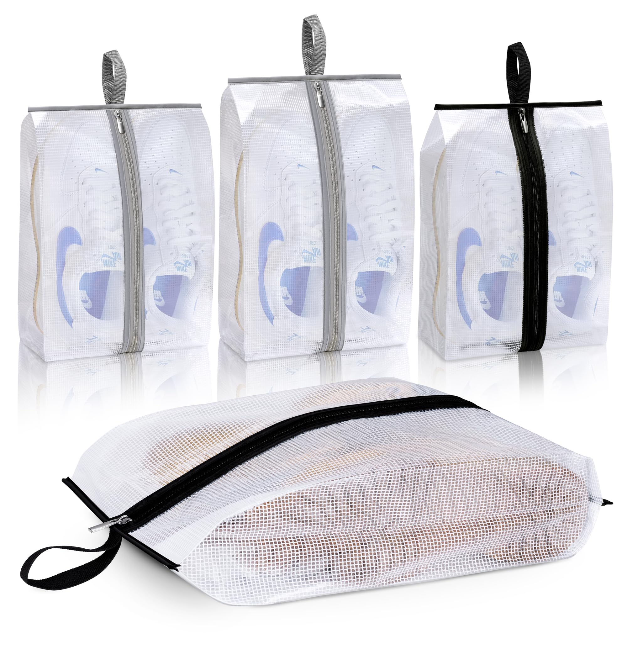 MISSLOWaterproof Shoe Bags for Travel 4 Pack Shoe Storage Bag Clear Shoe Pouch Portable Shoe Organizer Bag with Sturdy Zipper for Men & Women, Clear, XL+XXL, Waterproof & Portable