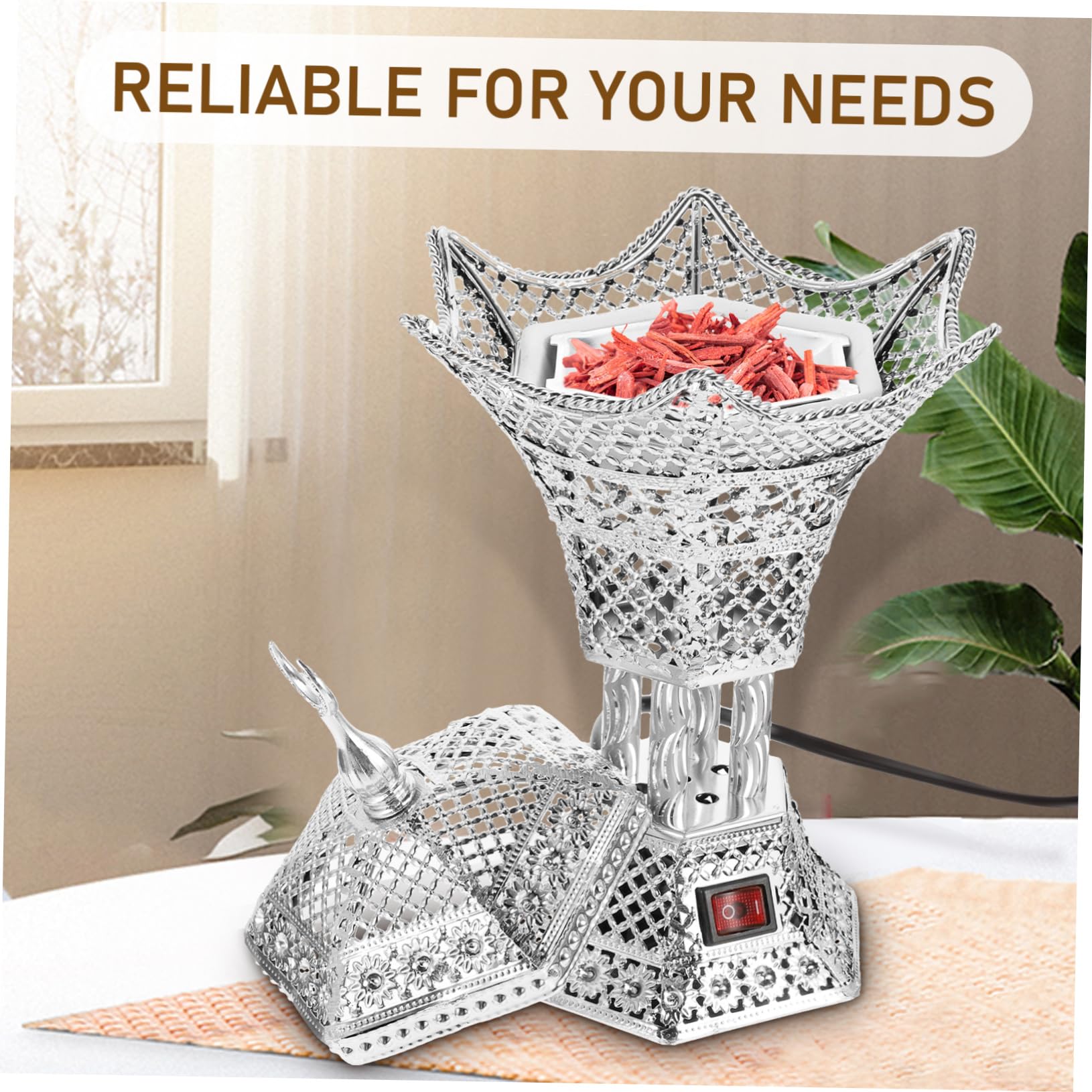 Incensario Eléctrico Enchufable de Hierro Plata para Salón | Acabado Uniforme y Duradero, Limpieza Sencilla, Pieza Decorativa Oriental para Hogar