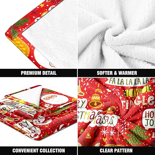 Miniatura 6 de Manta de Navidad roja de 50 x 60 pulgadas, manta de decoración navideña de renos, suave y cálida para sofá y dormitorio