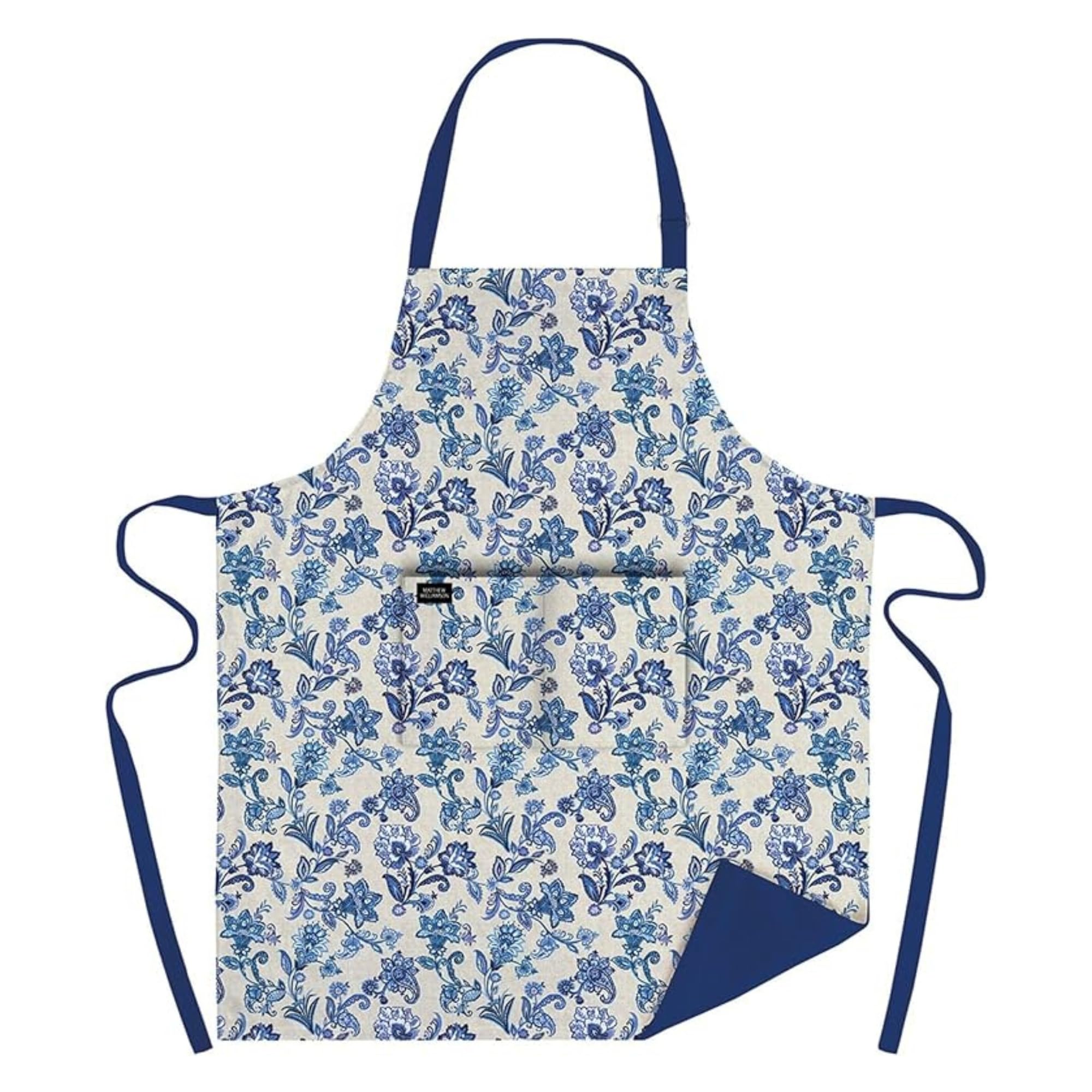 Museums & Galleries Adjustable Apron - 'Blue Paisley' Design by Matthew Williamson - Organic Cotton - Stylish Home Accessory