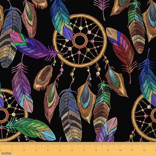 The Yard - Tela atrapasueños para sillas, diseño de plumas de animales tribales exóticos, tela de tapicería para artes, línea geométrica,